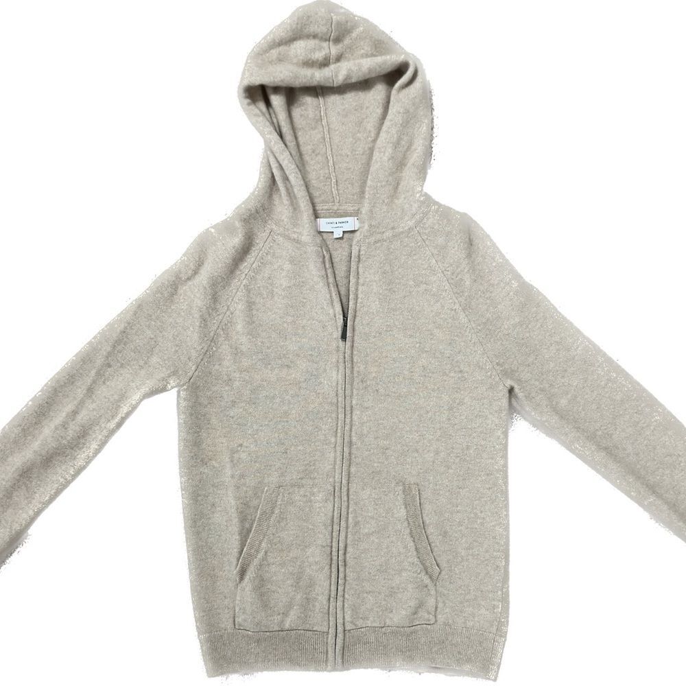 100% Cashmere Beige Cashmere Zip Up Hoodie - Picture 5 of 8